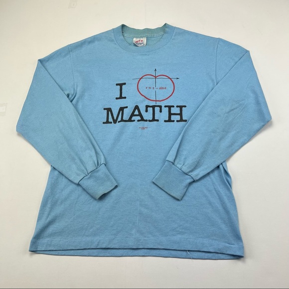 Vtg 80s Tee Jays Hef T Shirt Tee I Love Math Lovers Long Sleeve Blue Geek Nerd - Picture 15 of 15